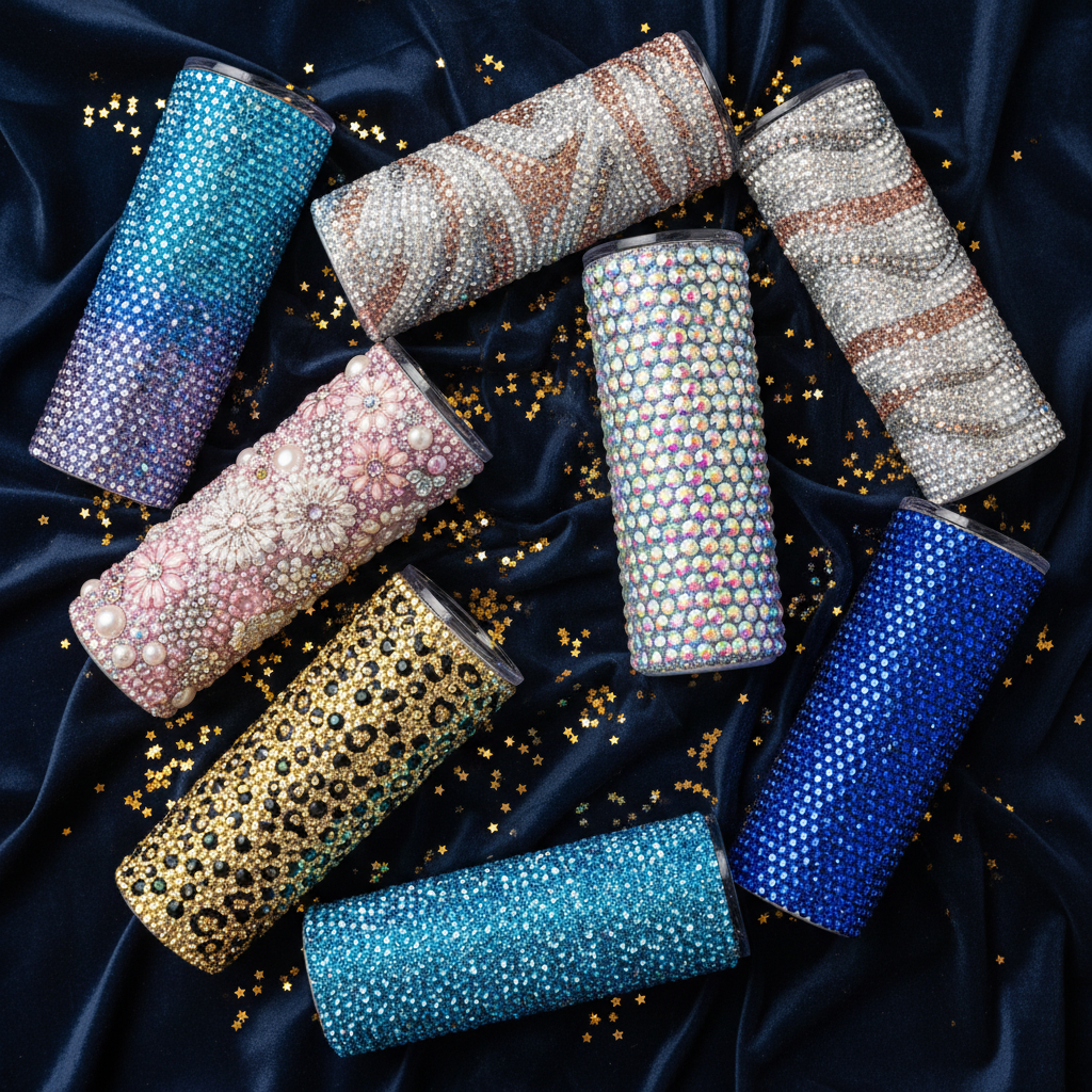 Rhinestone Tumblers Flat Lay